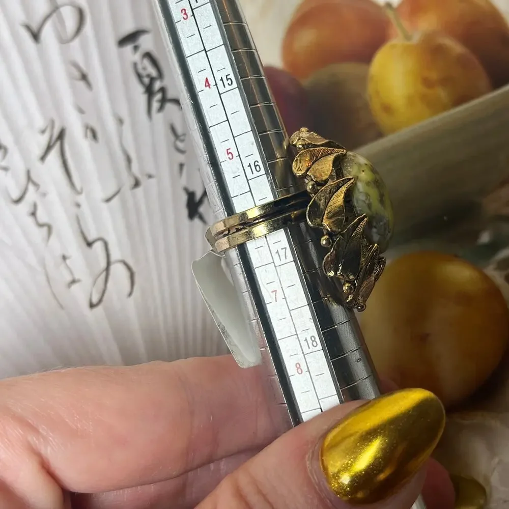 Vintage Gold Tone Ring with Light Green Resin Stone